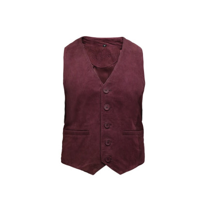 Mens Soft Real Goat Suede Leather Burgundy Smart Waistcoat Vest