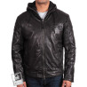 Men's Black Leather Bomber Jacket - Majento