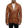 Men's Tan Leather Blazer Jacket - Nicolas
