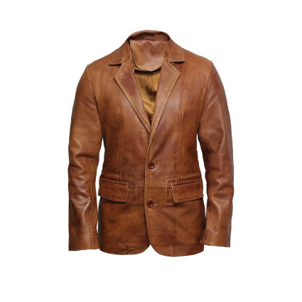 Men's Tan Leather Blazer Jacket - Nicolas
