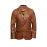 Men's Tan Leather Blazer Jacket - Nicolas