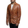 Men's Tan Leather Blazer Jacket - Nicolas