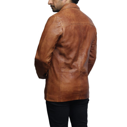 Men's Tan Leather Blazer Jacket - Nicolas