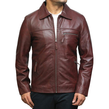 Vintage Blue Mens Leather Biker Jacket