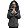 Women’s Grey Suede Leather Sheepskin Hooded long coat