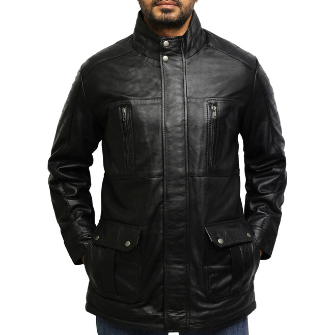 Men's Black Quilted Reefer Jacket