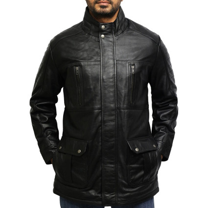 Men's Black Quilted Reefer Jacket