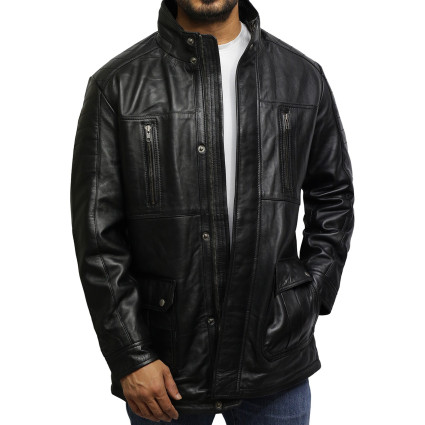 Men's Black Quilted Reefer Jacket