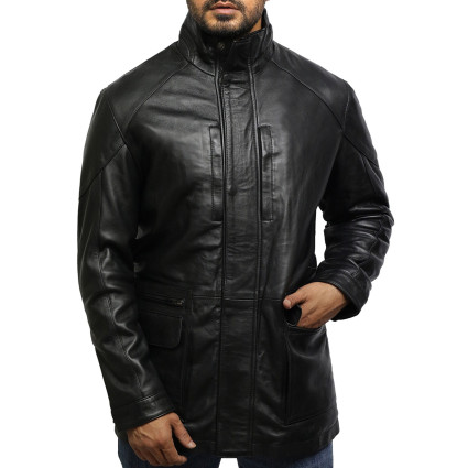 Men's Black Quilted Reefer Jacket