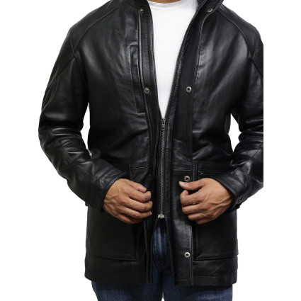 Men's Black Quilted Reefer Jacket