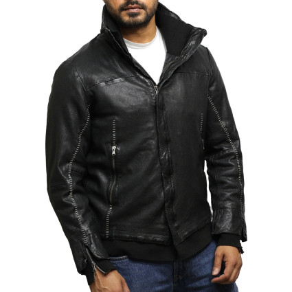 Men's Black Genuine Leather Biker Jacket