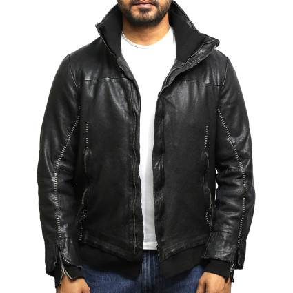 Men's Black Genuine Leather Biker Jacket