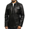 Men's Black Leather Quilted Reefer Jacket