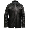 Men's Black Leather Quilted Reefer Jacket