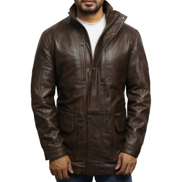 Men's Brown Leather Reefer Jacket