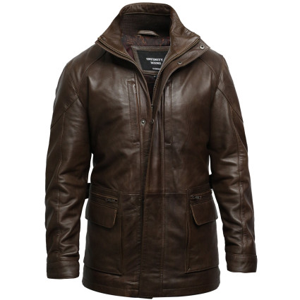 Men's Brown Leather Reefer Jacket