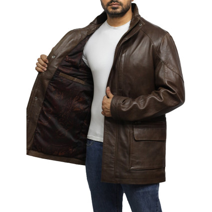 Men's Brown Leather Reefer Jacket