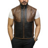 Mens Black & Brown Leather  Body Warmer Sleeveless Waistcoat Gilet