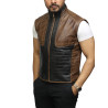 Mens Black & Brown Leather  Body Warmer Sleeveless Waistcoat Gilet