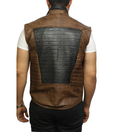 Mens Black & Brown Leather  Body Warmer Sleeveless Waistcoat Gilet