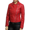Women Red Leather Biker Jacket 