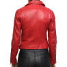 Women Red Leather Biker Jacket 