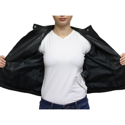 Women’s Black Short Length Geunine Leather Biker Jacket Retro