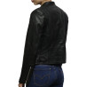 Women’s Black Short Length Geunine Leather Biker Jacket Retro