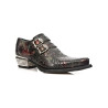 New Rock Embossed Vintage Black, Red Leather Buckle Steel Heel Shoes 7960-S5