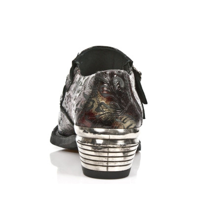 New Rock Embossed Vintage Black, Red Leather Buckle Steel Heel Shoes 7960-S5