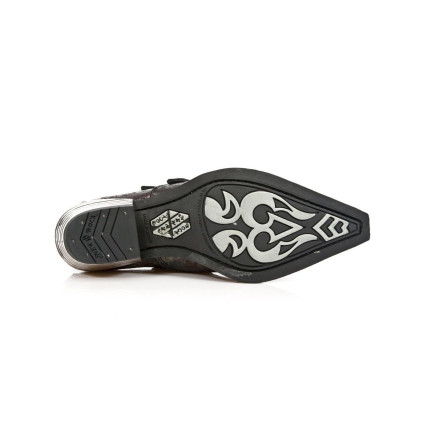 New Rock Embossed Vintage Black, Red Leather Buckle Steel Heel Shoes 7960-S5