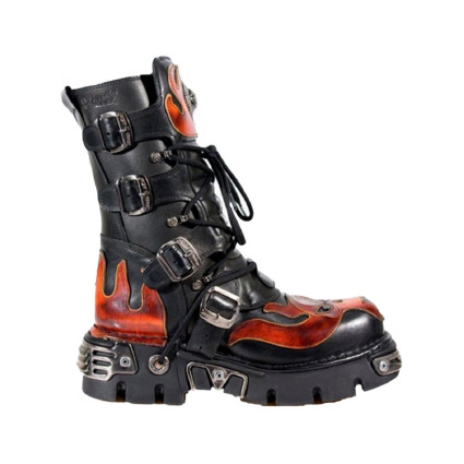 New Rock Black Leather Biker Boots - M106