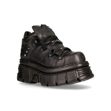 New Rock Black Leather Biker Boots - M106