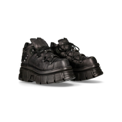 New Rock Black Leather Biker Boots - M106