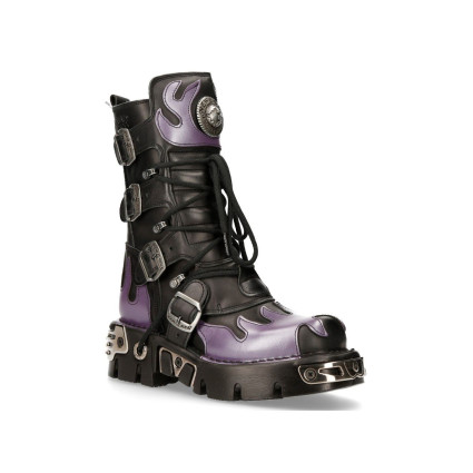 New Rock Black Leather Biker Boots - M106