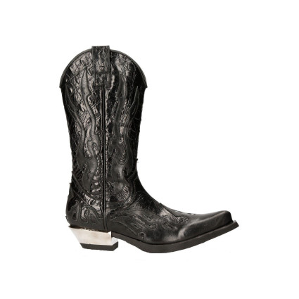 NEW ROCK BLACK FLAME BOOTS Black Leather Heavy Biker Western Cowboy M-7921-S1