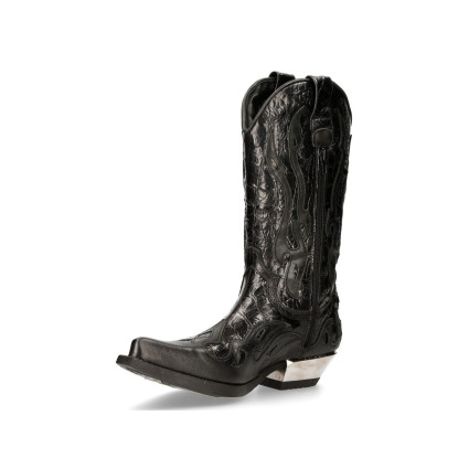 NEW ROCK BLACK FLAME BOOTS Black Leather Heavy Biker Western Cowboy M-7921-S1