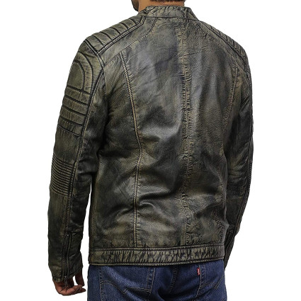 Men's Brown Leather Jacket - Cafe Racer