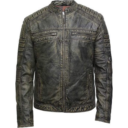 Men's Brown Leather Jacket - Cafe Racer