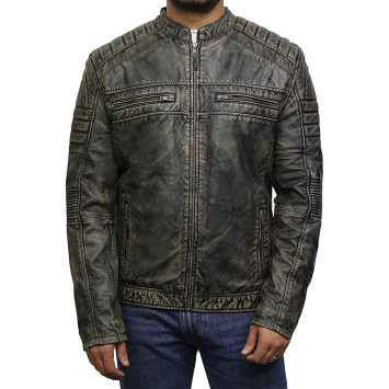 Men's Brown Leather Jacket - Cafe Racer
