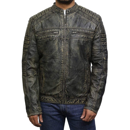 Men's Brown Leather Jacket - Cafe Racer