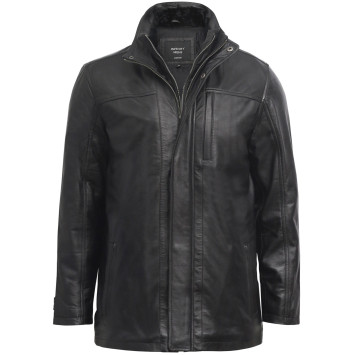 Mens Black Leather Biker Parka Jacket Coat Designer style-Finn