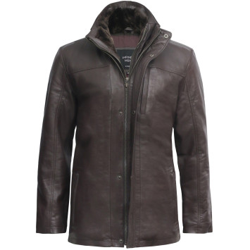 Mens Brown Mid Length Warm Real Leather Jacket -Finn