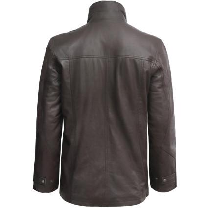 Mens Brown Mid Length Warm Real Leather Jacket -Finn