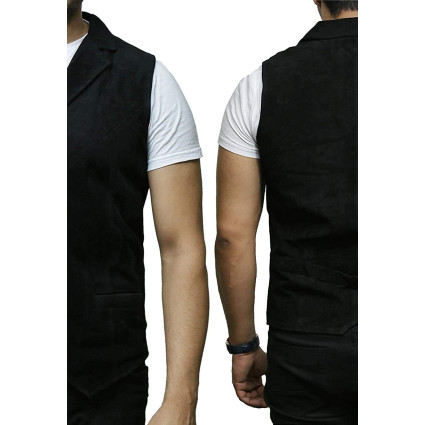 Mens Leather Waistcoat From Smooth Exclusive Goat Suede Classic Smart Black Leather Waistcoat