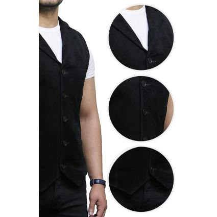 Mens Leather Waistcoat From Smooth Exclusive Goat Suede Classic Smart Black Leather Waistcoat
