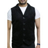 Mens Leather Waistcoat From Smooth Exclusive Goat Suede Classic Smart Black Leather Waistcoat
