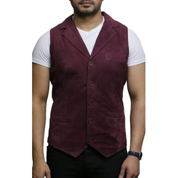 Mens Leather Waistcoat From Smooth Exclusive Goat Suede Classic Smart Burgundy Leather Waistcoat