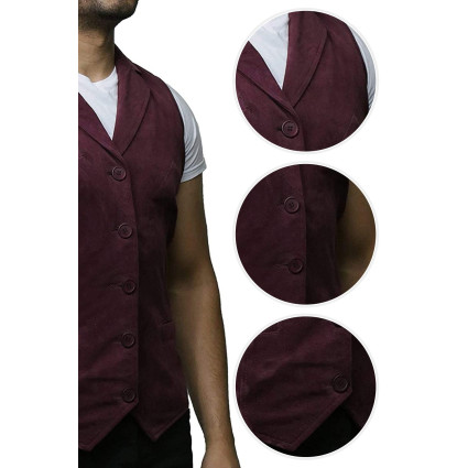 Mens Leather Waistcoat From Smooth Exclusive Goat Suede Classic Smart Burgundy Leather Waistcoat