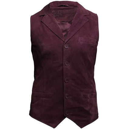 Mens Leather Waistcoat From Smooth Exclusive Goat Suede Classic Smart Burgundy Leather Waistcoat